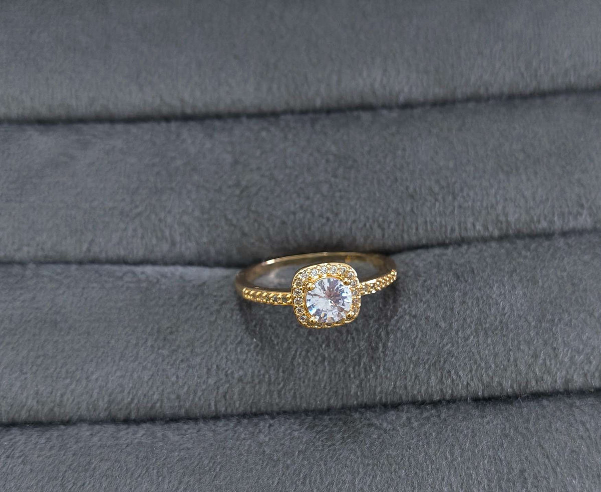 Cushion Cut Dainty Diamond 18K Gold Plated Ring