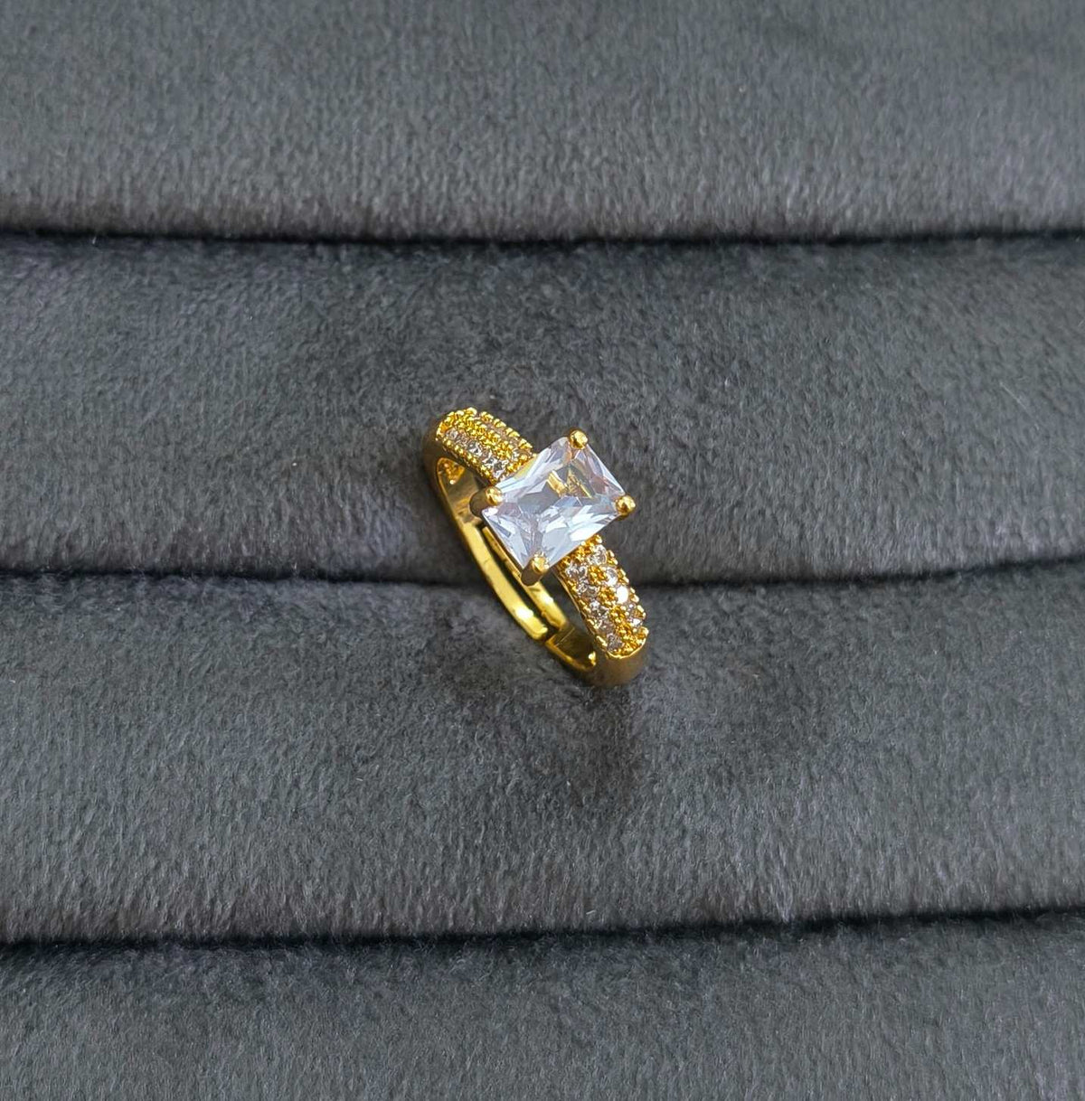 Cushion Cut Dainty Diamond Adjustable 18K Gold Plated Ring