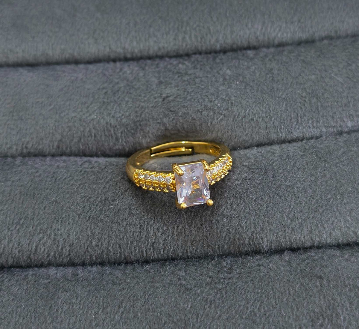 Cushion Cut Dainty Diamond Adjustable 18K Gold Plated Ring