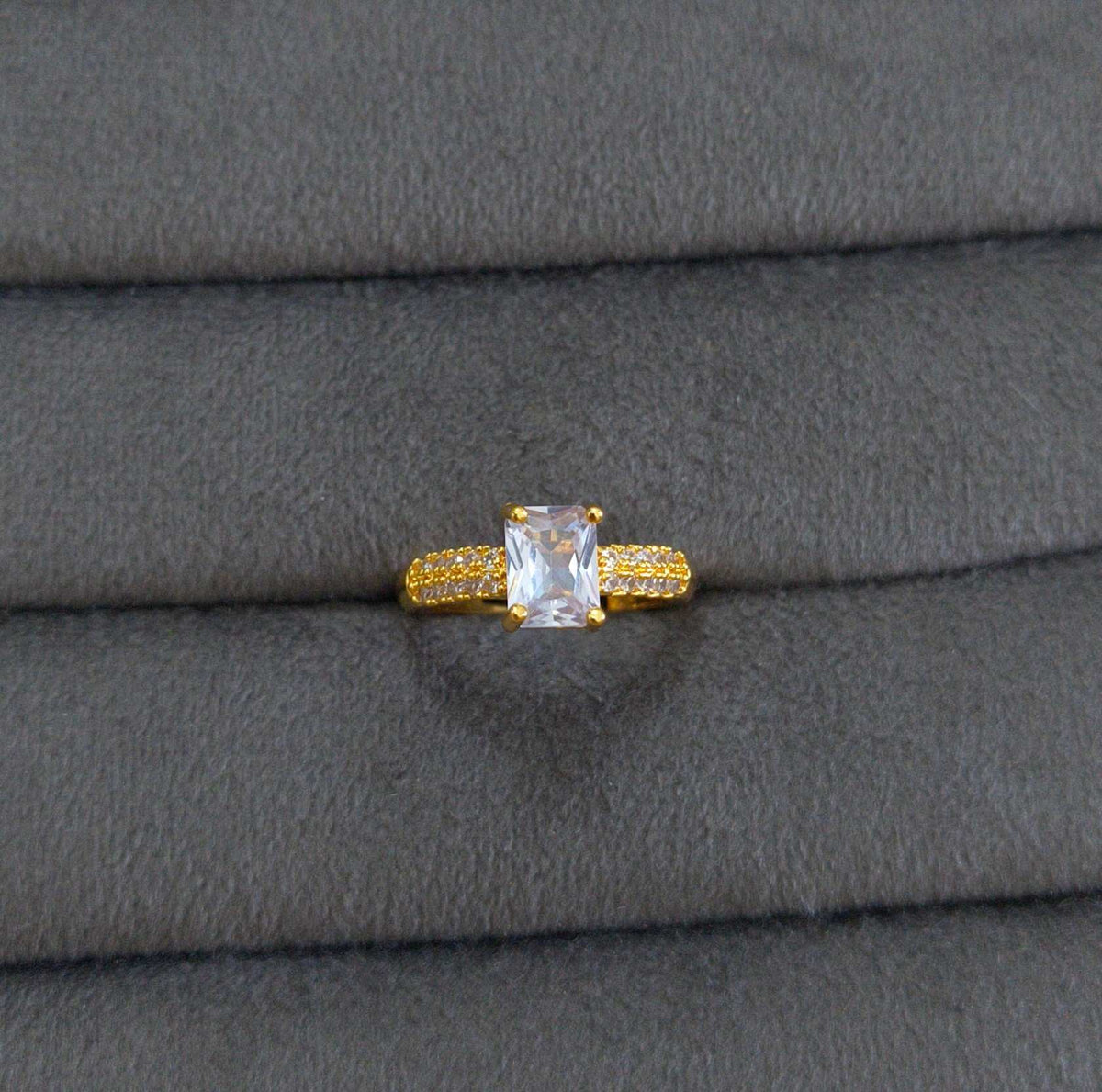 Cushion Cut Dainty Diamond Adjustable 18K Gold Plated Ring