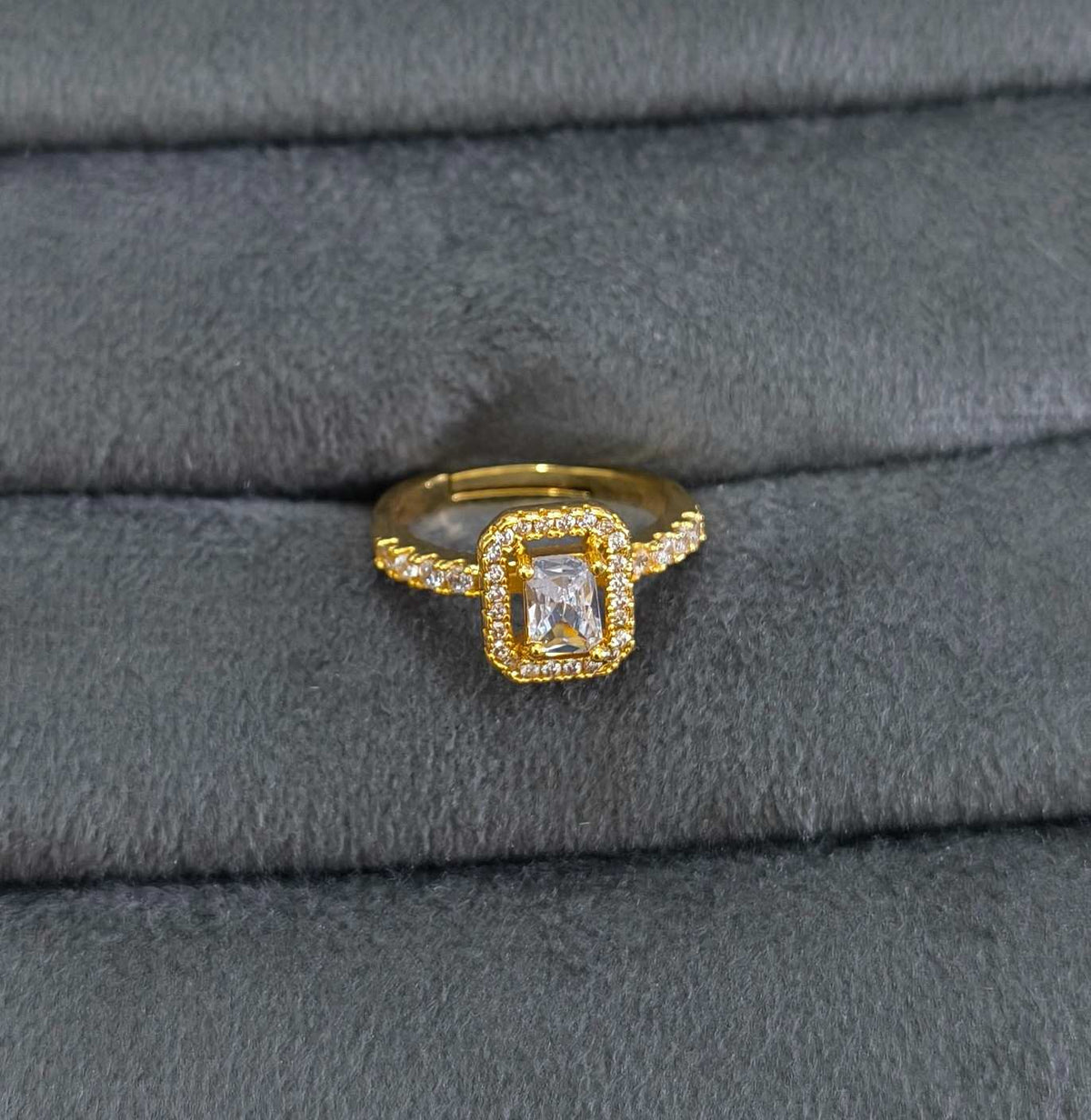 Cushion Cut Dainty Diamond Adjustable 18K Gold Plated Ring