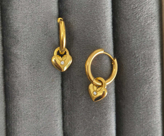 Cute Heart Dangler Earrings Anti Tarnish 18K Gold Plated