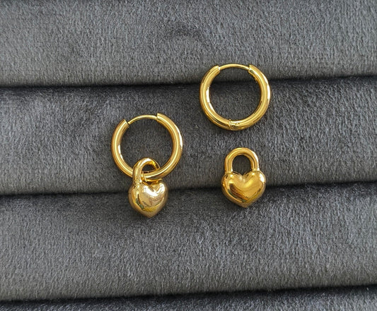 Cute Heart Dangler Earrings Anti Tarnish 18K Gold Plated