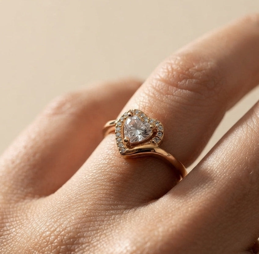 Cute Heart Stone Adjustable 18K Gold Plated Ring