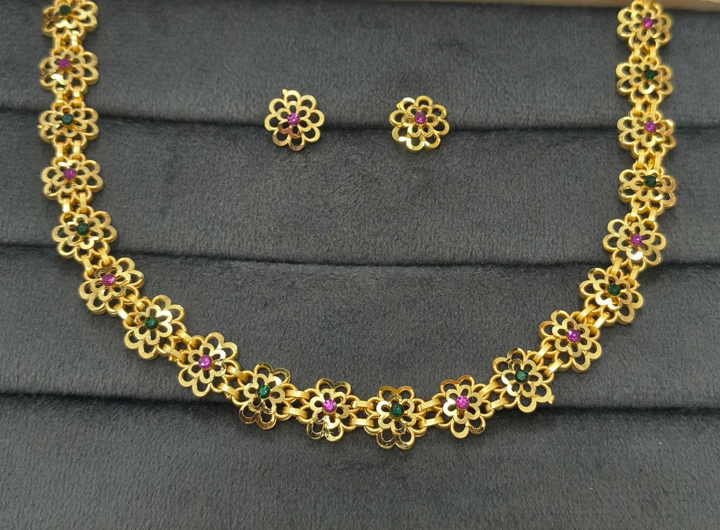 DailyWear Gold Plated Long Necklace Set With Flower Motifs