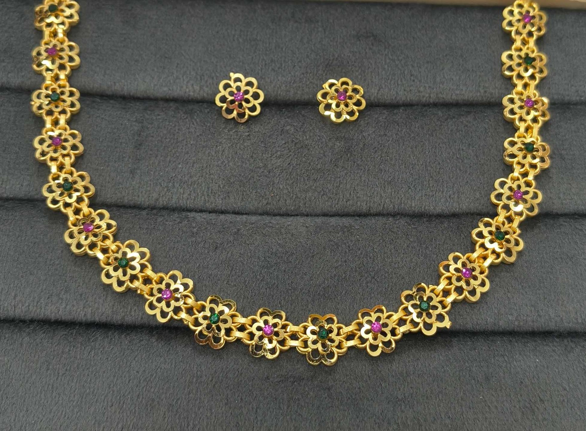 DailyWear Gold Plated Long Necklace Set With Flower Motifs