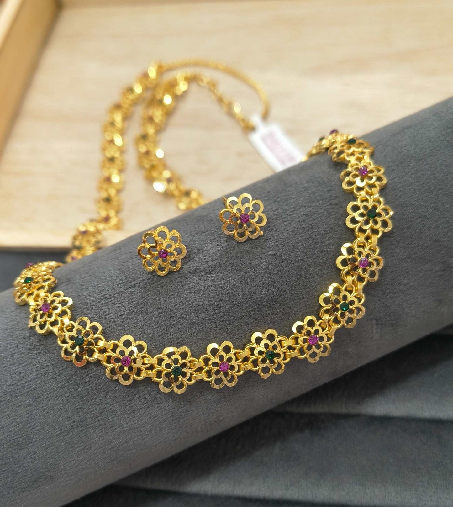 DailyWear Gold Plated Long Necklace Set With Flower Motifs
