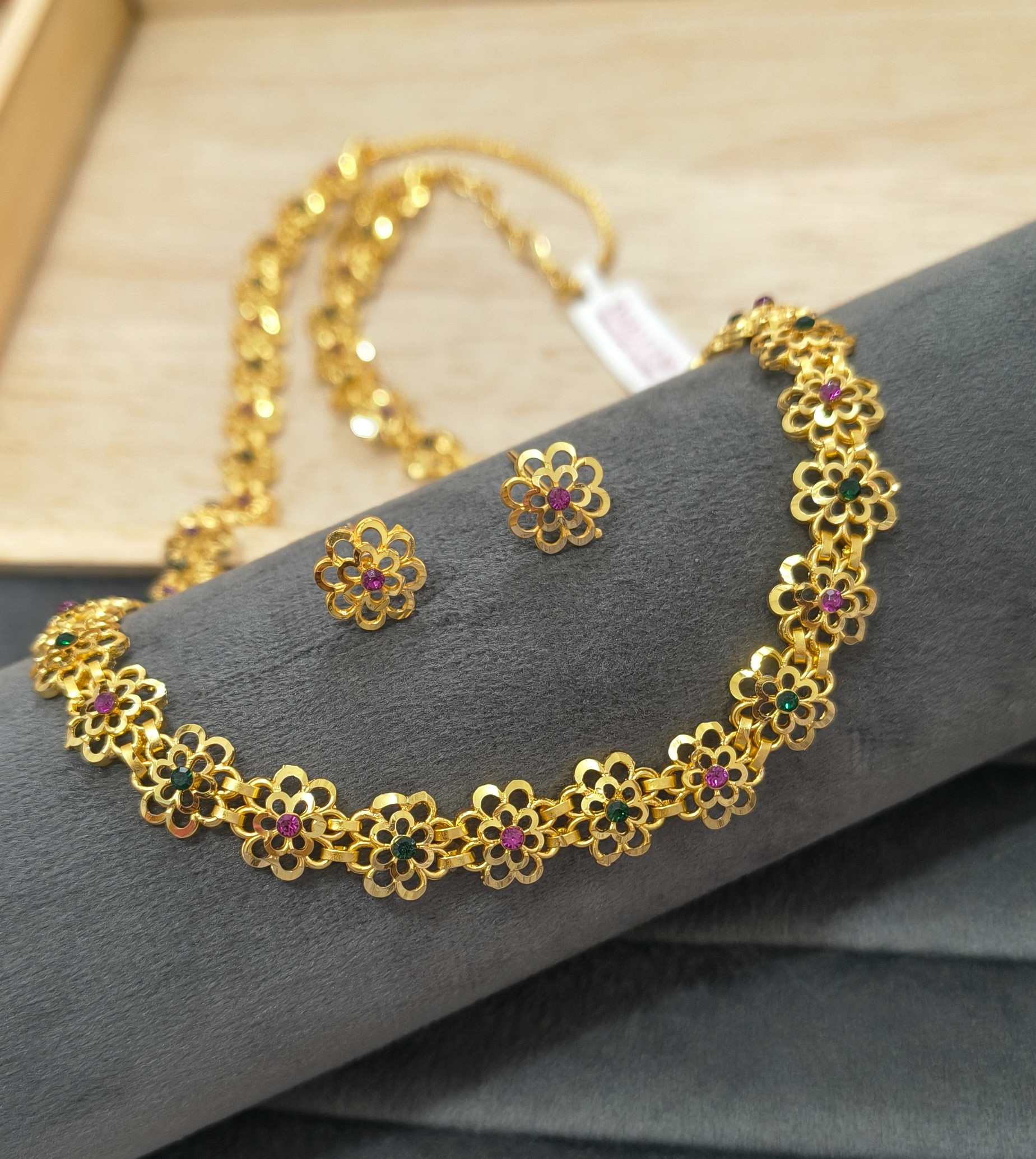 DailyWear Gold Plated Long Necklace Set With Flower Motifs