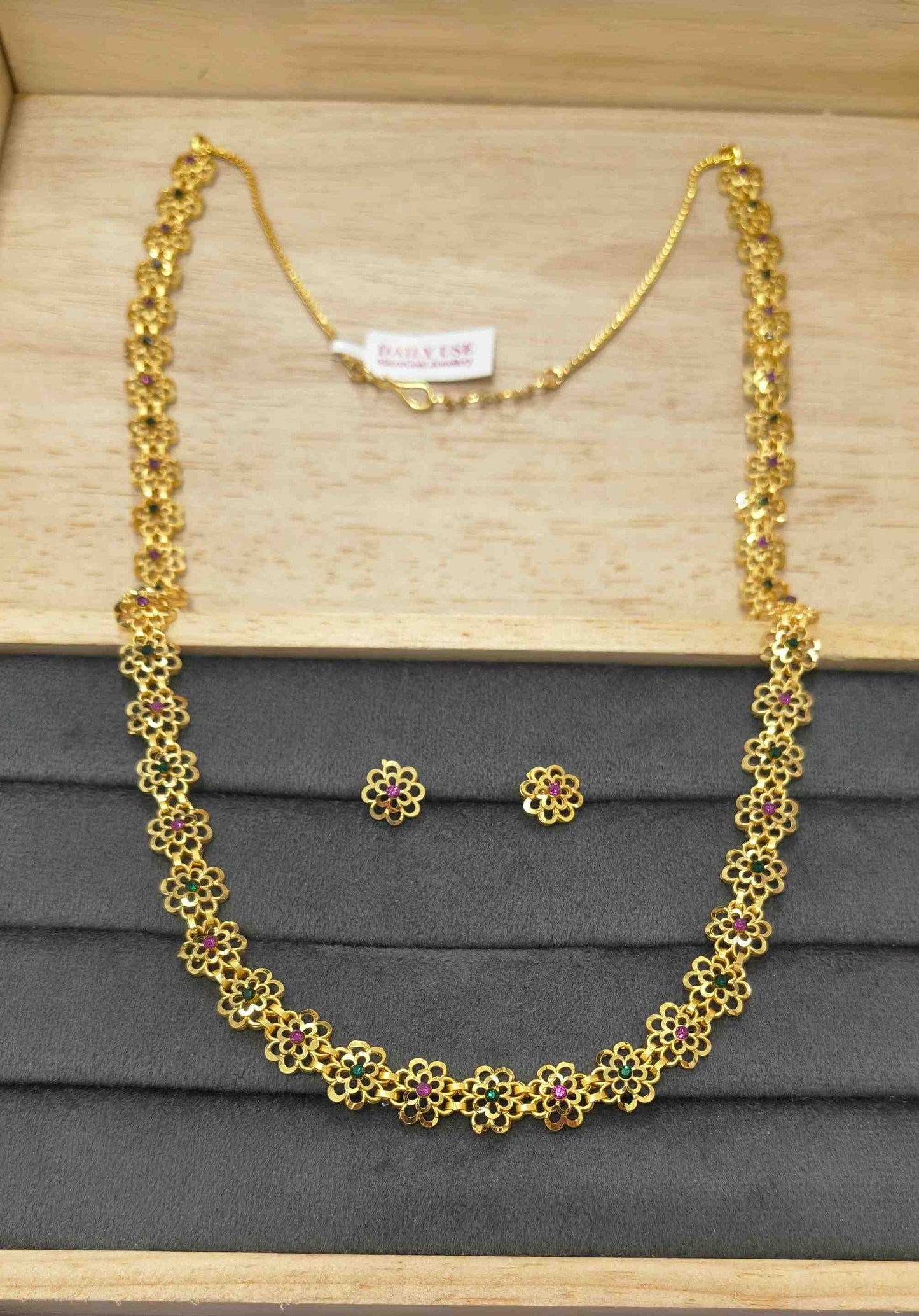 DailyWear Gold Plated Long Necklace Set With Flower Motifs