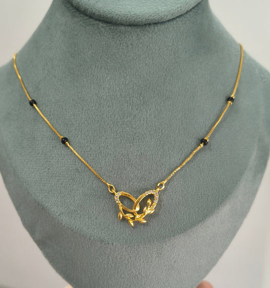 Daily Wear Black Beaded AD Hollow Heart Pendant Mangalsutra