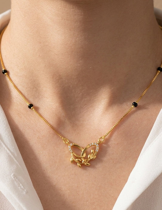 Daily Wear Black Beaded AD Hollow Heart Pendant Mangalsutra