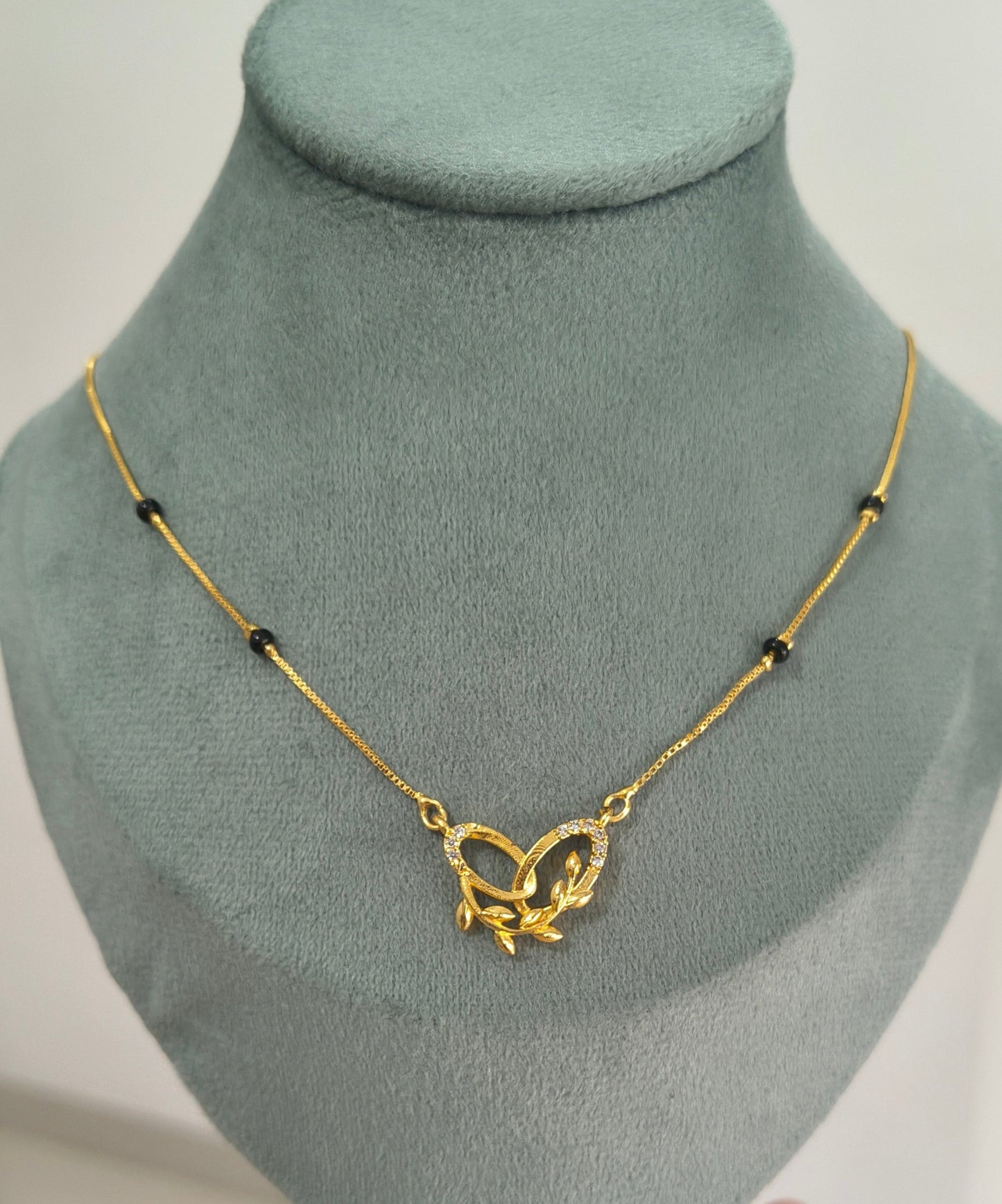 Daily Wear Black Beaded AD Hollow Heart Pendant Mangalsutra