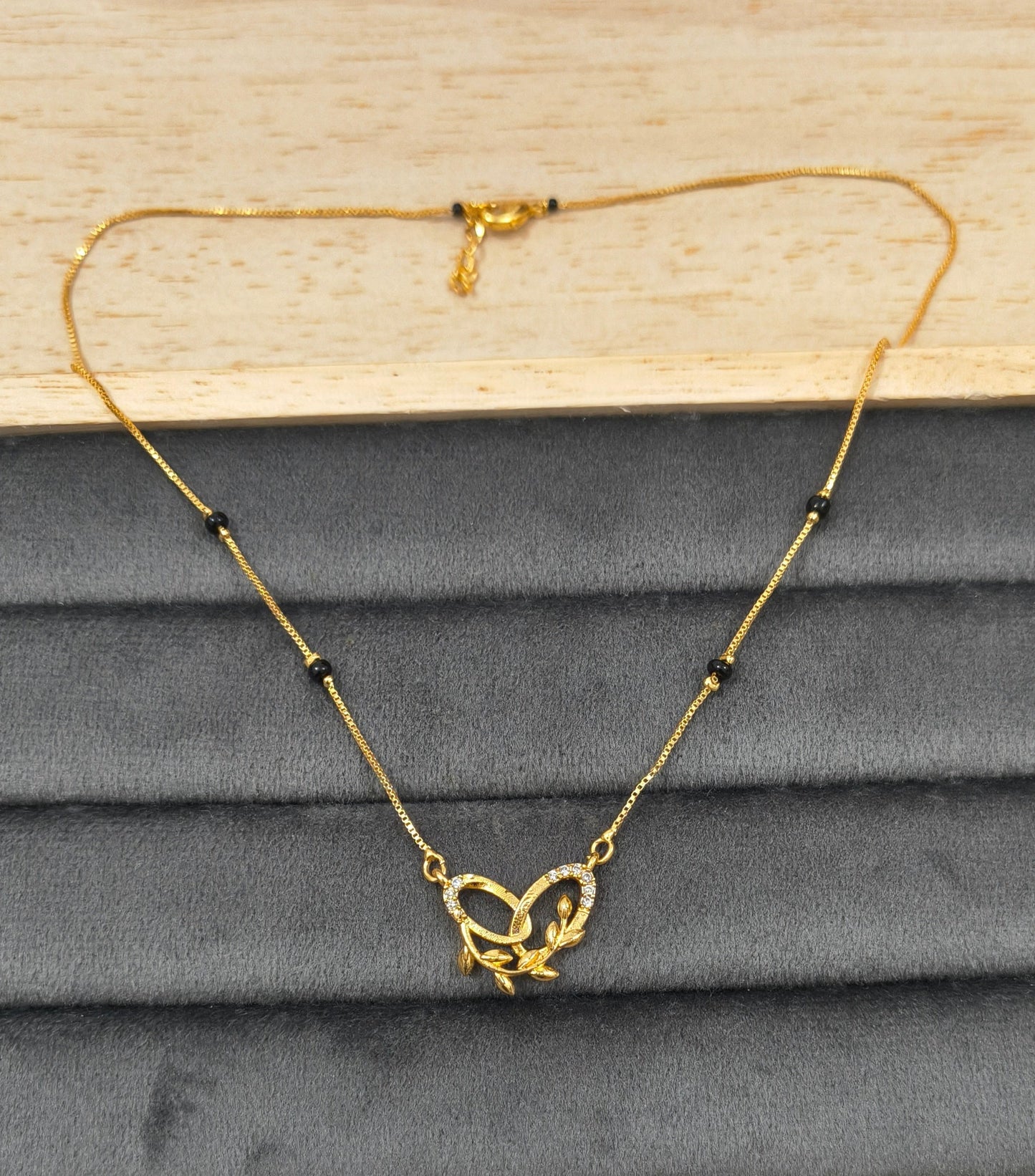 Daily Wear Black Beaded AD Hollow Heart Pendant Mangalsutra
