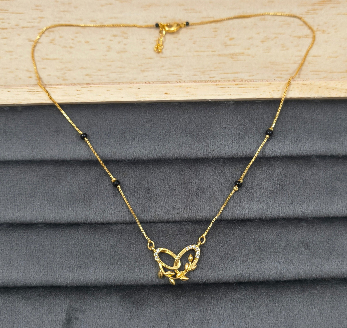 Daily Wear Black Beaded AD Hollow Heart Pendant Mangalsutra