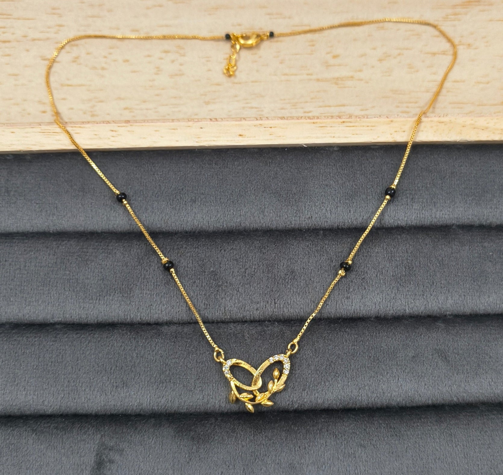 Daily Wear Black Beaded AD Hollow Heart Pendant Mangalsutra