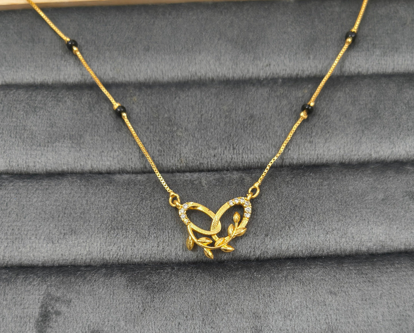 Daily Wear Black Beaded AD Hollow Heart Pendant Mangalsutra