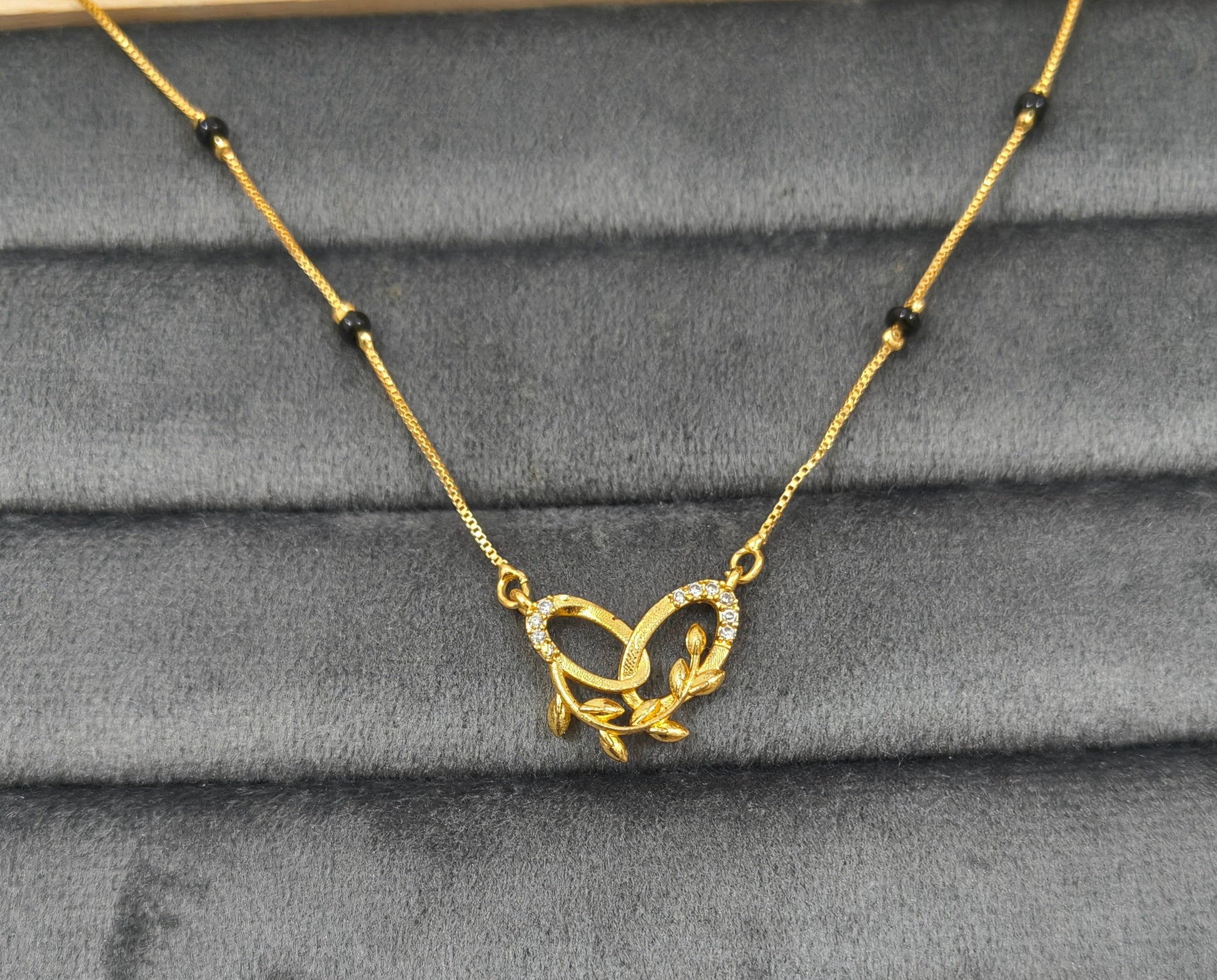 Daily Wear Black Beaded AD Hollow Heart Pendant Mangalsutra