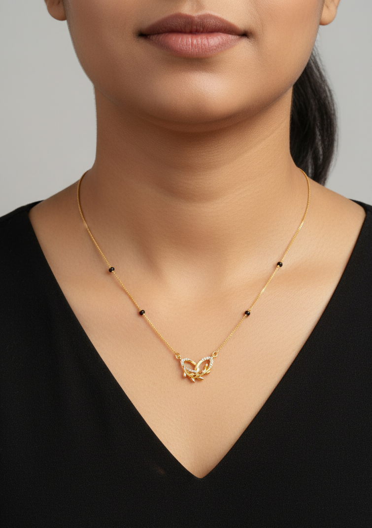 Daily Wear Black Beaded AD Hollow Heart Pendant Mangalsutra