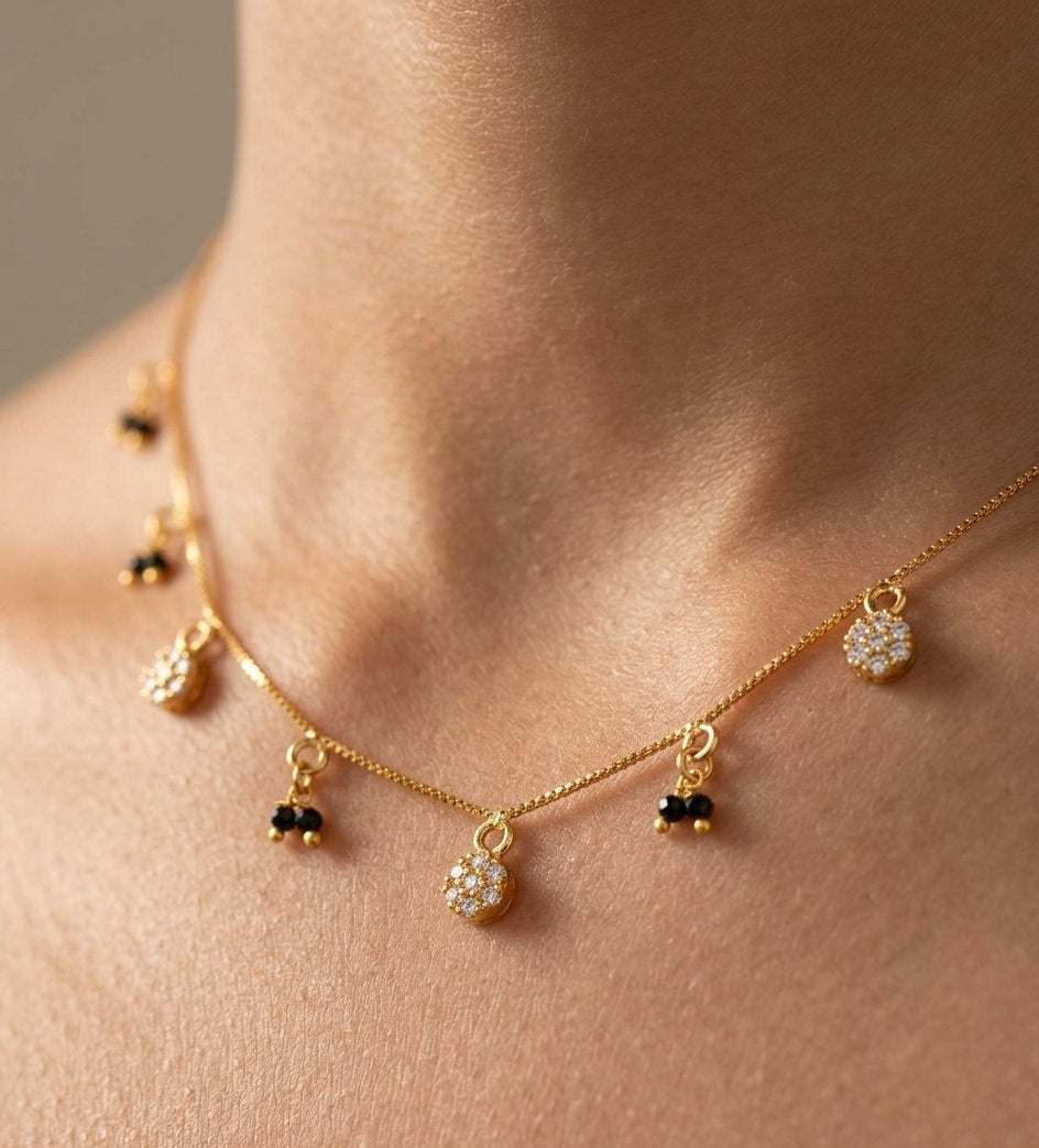 Daily Wear Black Beaded CZ Diamond Charm Mangalsutra