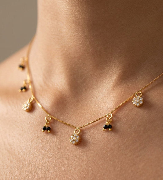 Daily Wear Black Beaded CZ Diamond Charm Mangalsutra