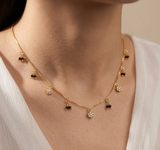 Daily Wear Black Beaded CZ Diamond Charm Mangalsutra