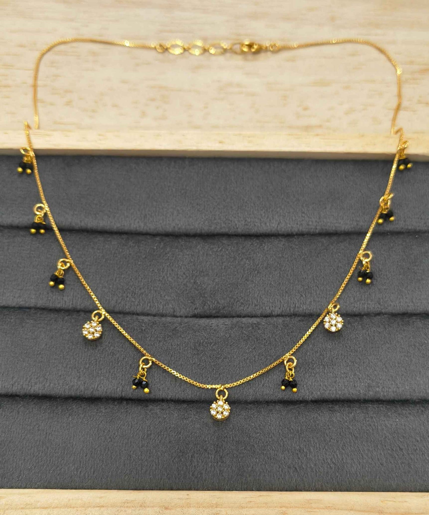 Daily Wear Black Beaded CZ Diamond Charm Mangalsutra