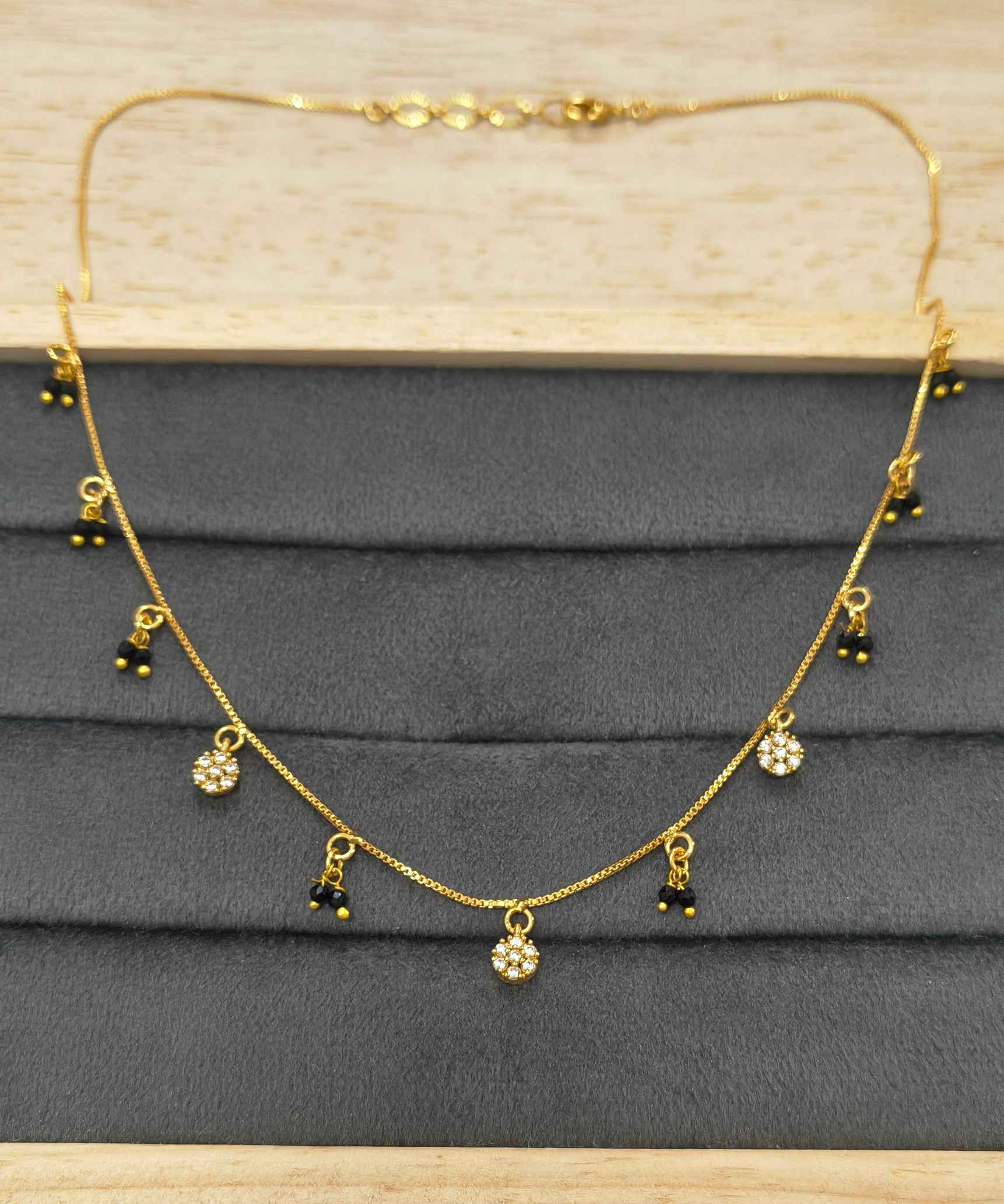 Daily Wear Black Beaded CZ Diamond Charm Mangalsutra