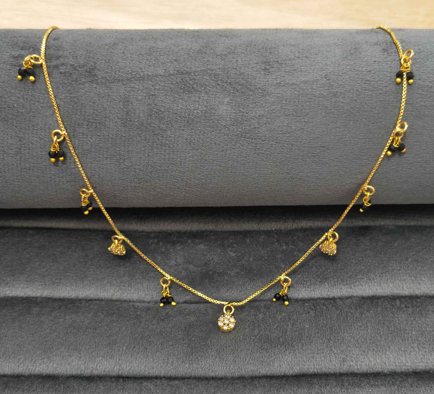Daily Wear Black Beaded CZ Diamond Charm Mangalsutra