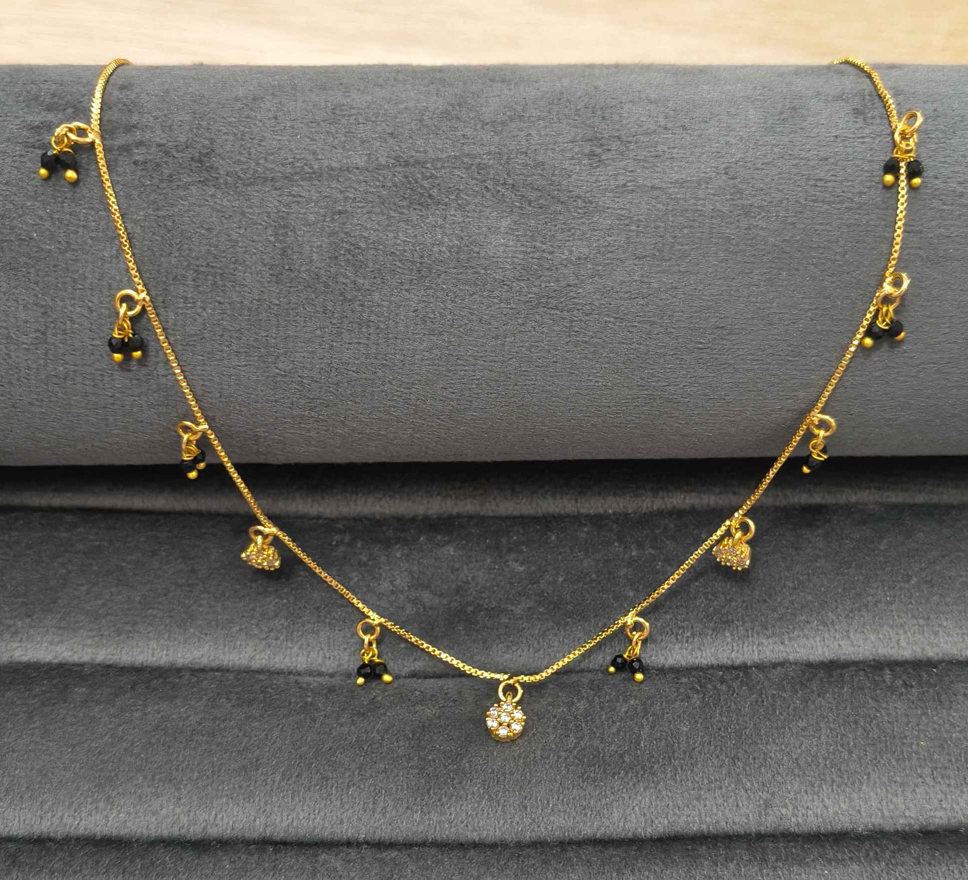 Daily Wear Black Beaded CZ Diamond Charm Mangalsutra