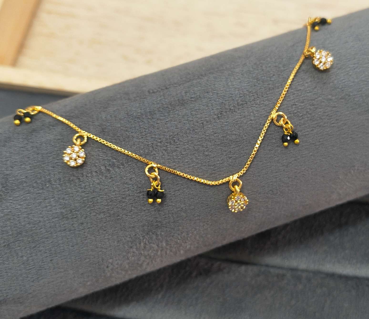 Daily Wear Black Beaded CZ Diamond Charm Mangalsutra