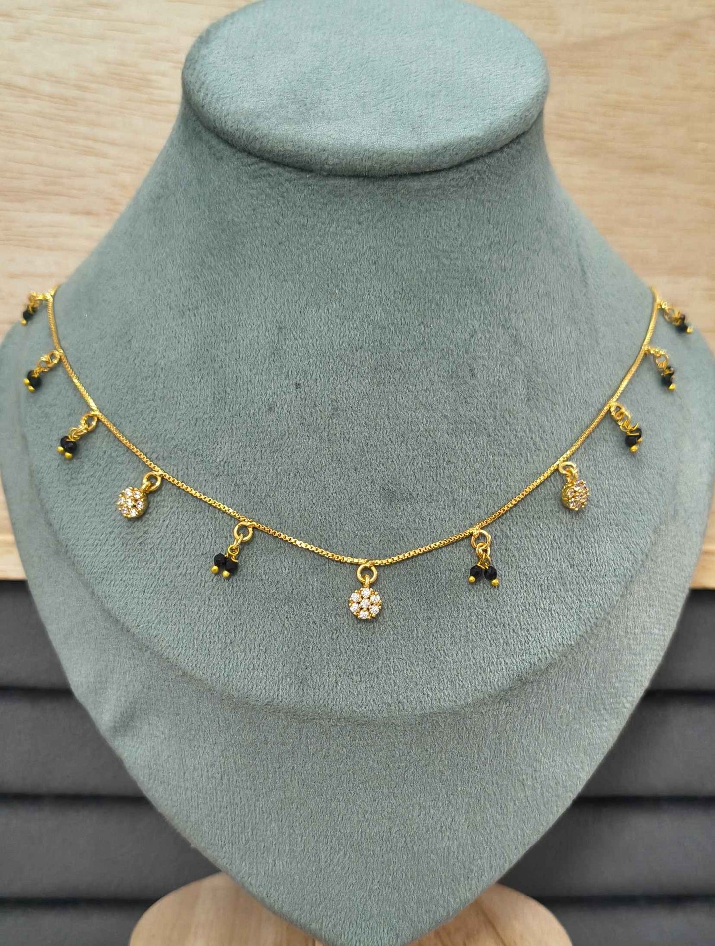 Daily Wear Black Beaded CZ Diamond Charm Mangalsutra