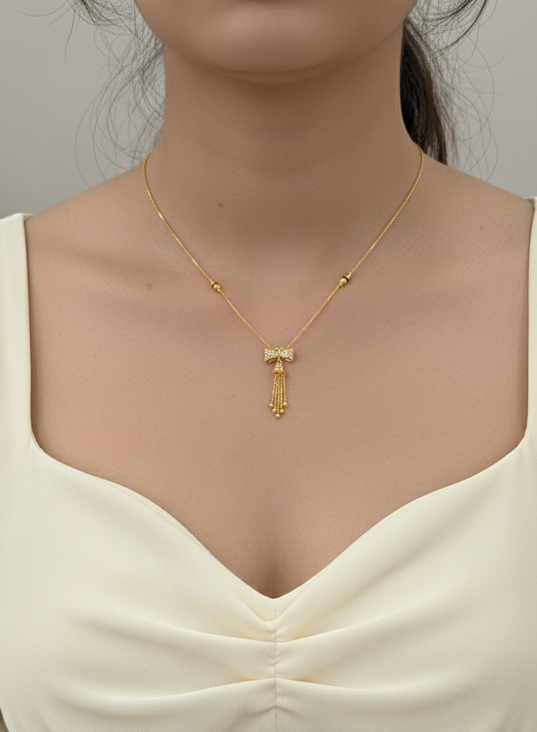 Daily Wear Black Beaded Classic Bow Pendant Mangalsutra