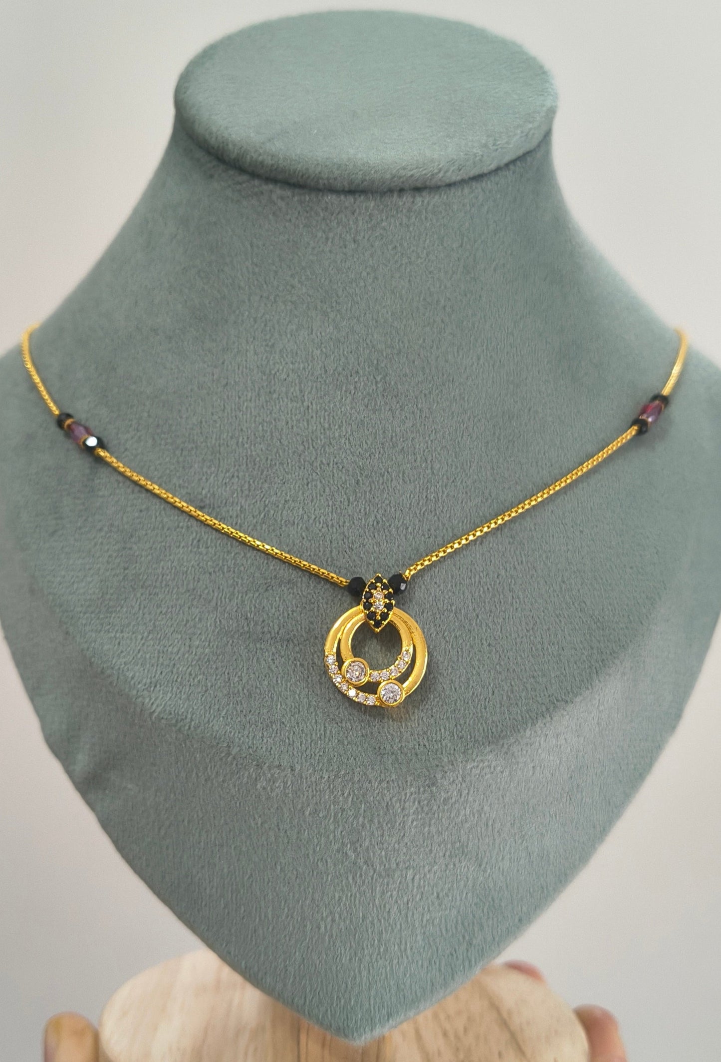Daily Wear Black Beaded Double Circle Pendant Mangalsutra