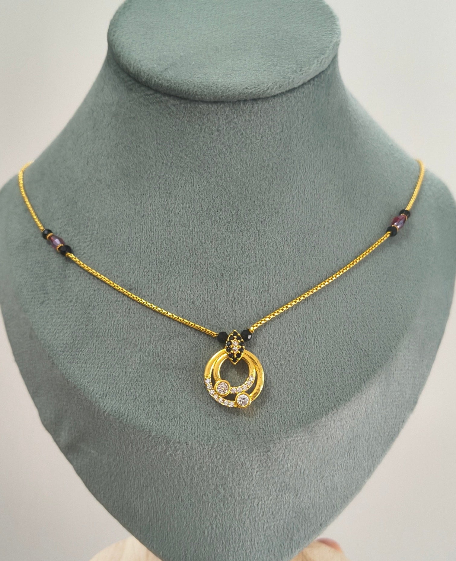 Daily Wear Black Beaded Double Circle Pendant Mangalsutra