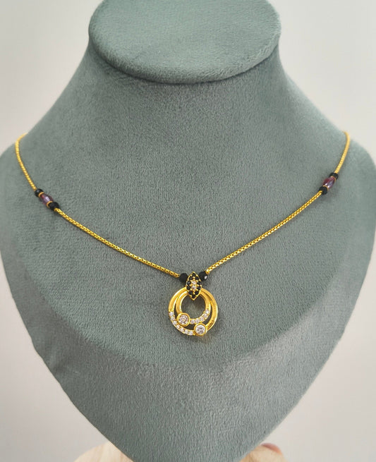 Daily Wear Black Beaded Double Circle Pendant Mangalsutra