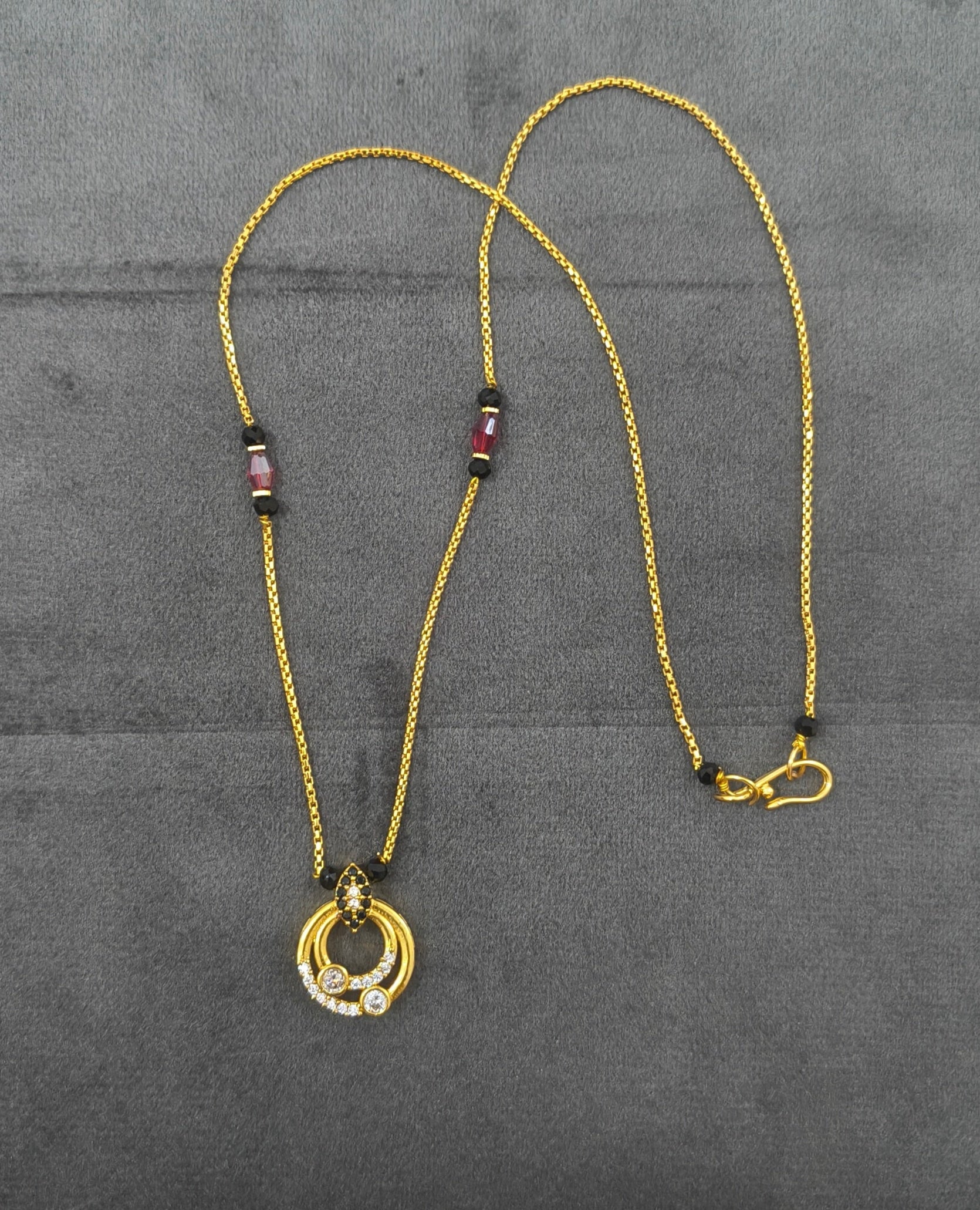 Daily Wear Black Beaded Double Circle Pendant Mangalsutra