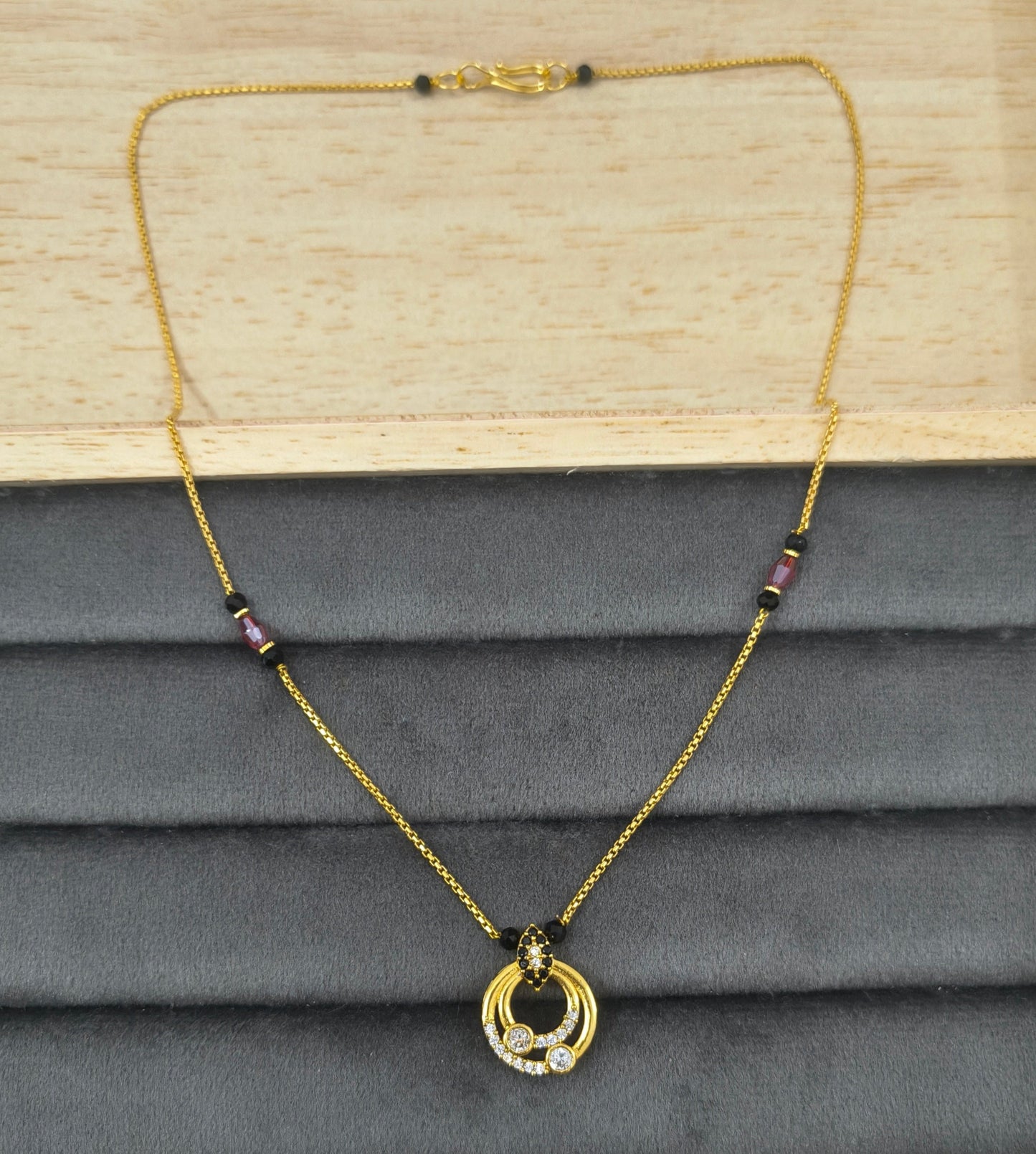 Daily Wear Black Beaded Double Circle Pendant Mangalsutra