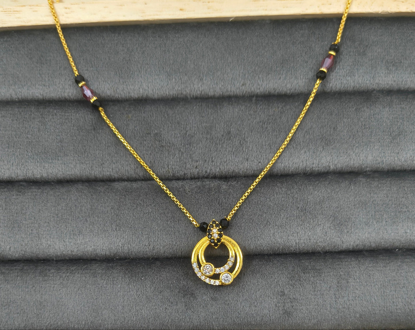 Daily Wear Black Beaded Double Circle Pendant Mangalsutra