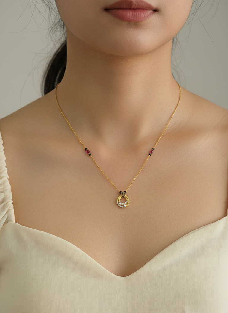 Daily Wear Black Beaded Double Circle Pendant Mangalsutra