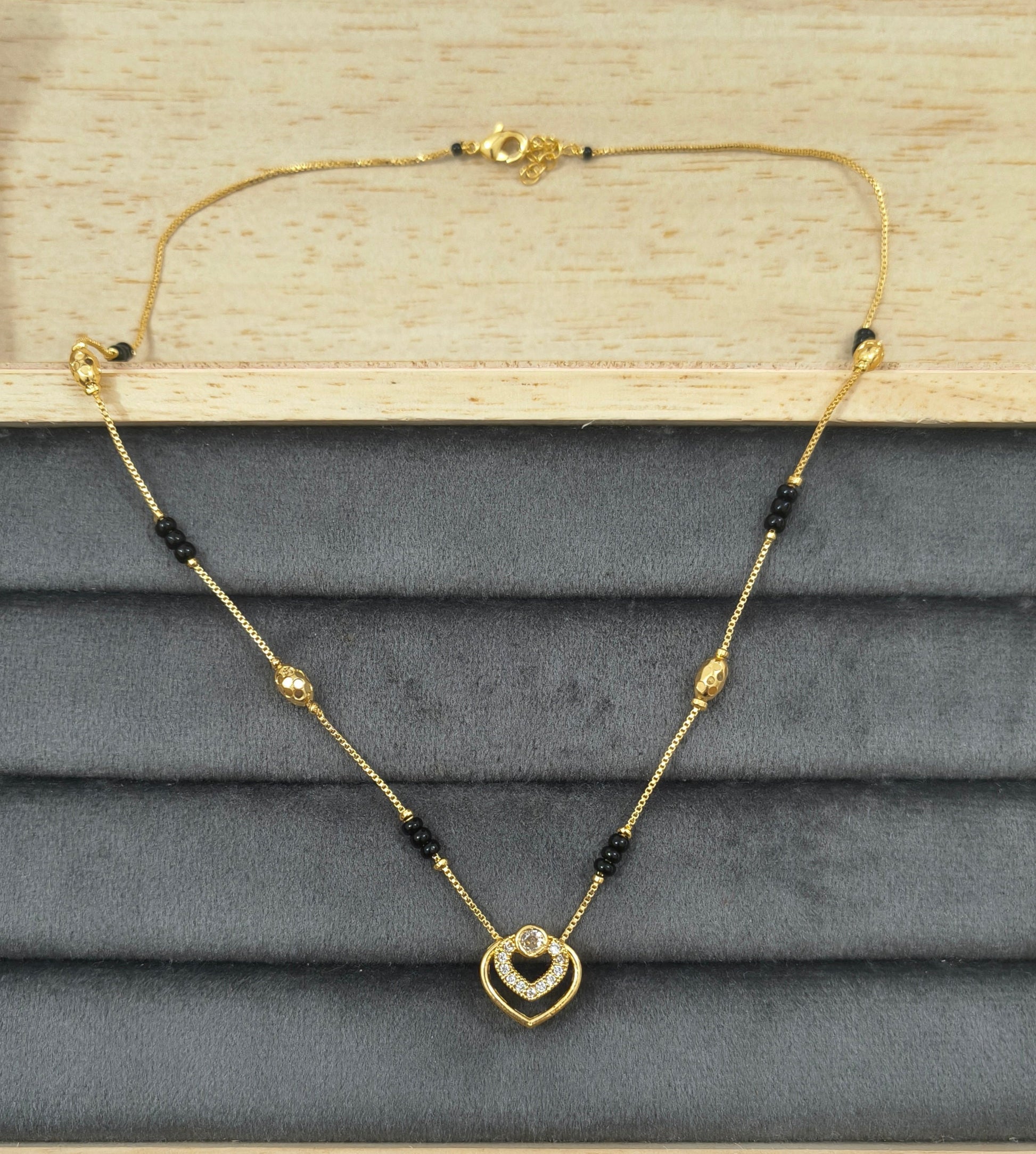 Daily Wear Black Beaded Double Heart Pendant Mangalsutra