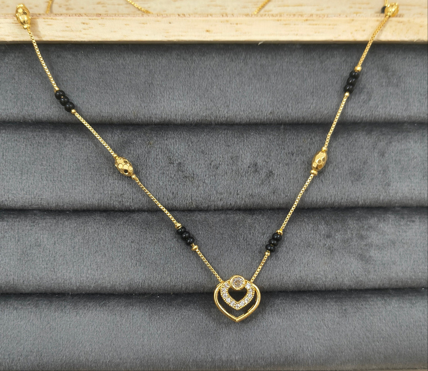 Daily Wear Black Beaded Double Heart Pendant Mangalsutra