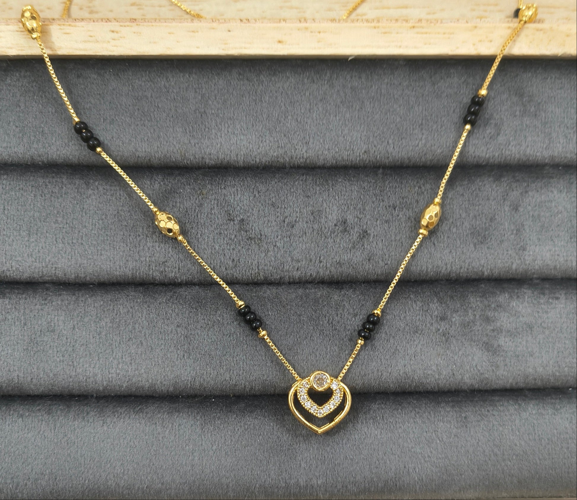 Daily Wear Black Beaded Double Heart Pendant Mangalsutra