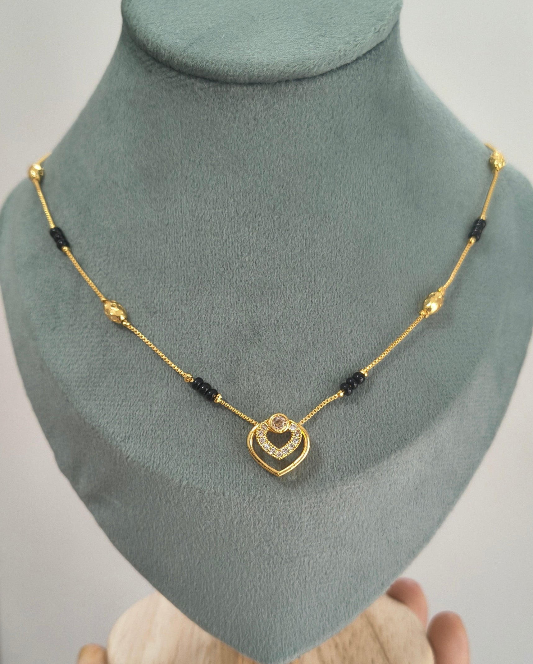 Daily Wear Black Beaded Double Heart Pendant Mangalsutra