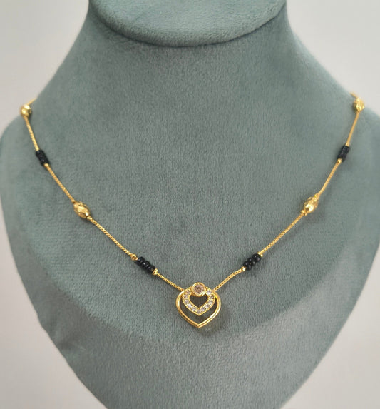 Daily Wear Black Beaded Double Heart Pendant Mangalsutra