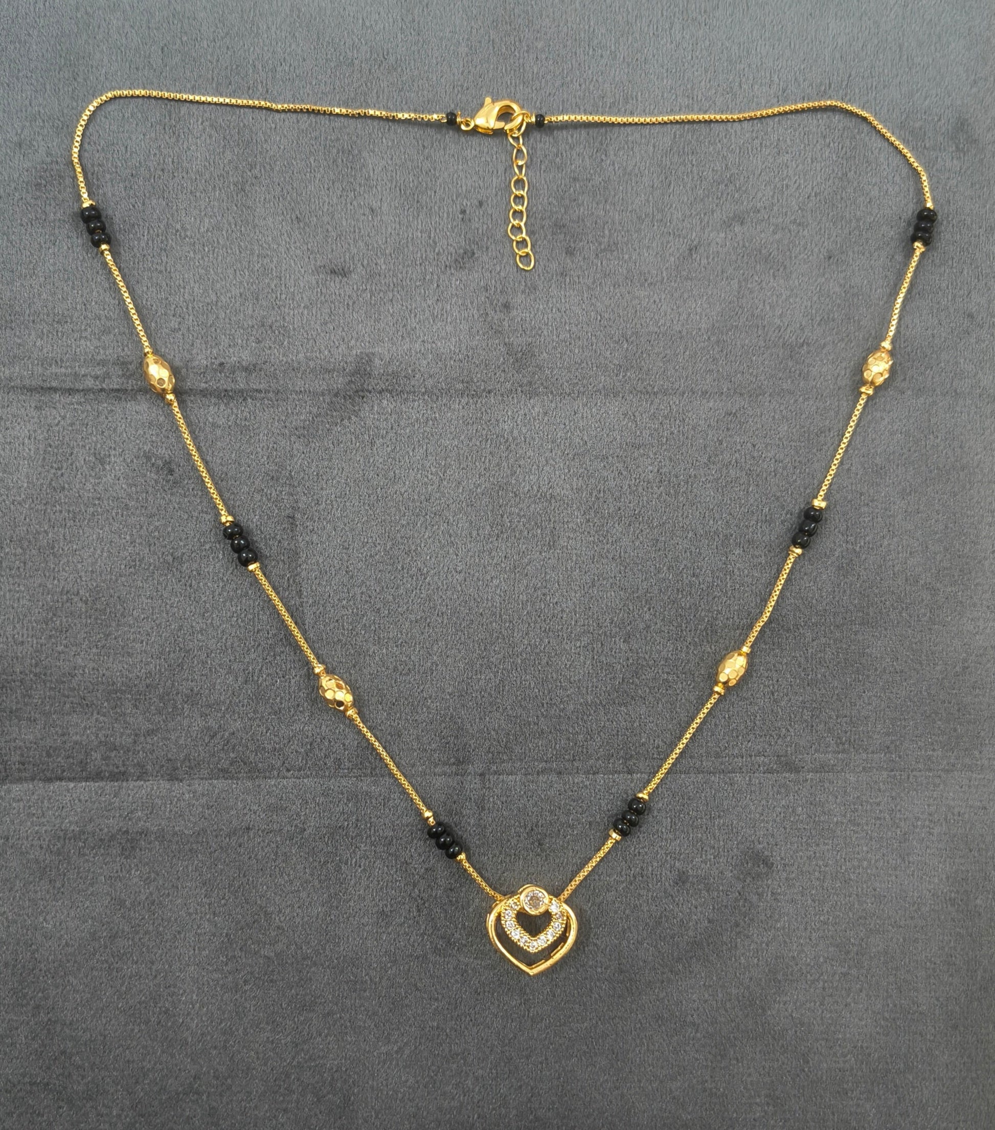 Daily Wear Black Beaded Double Heart Pendant Mangalsutra