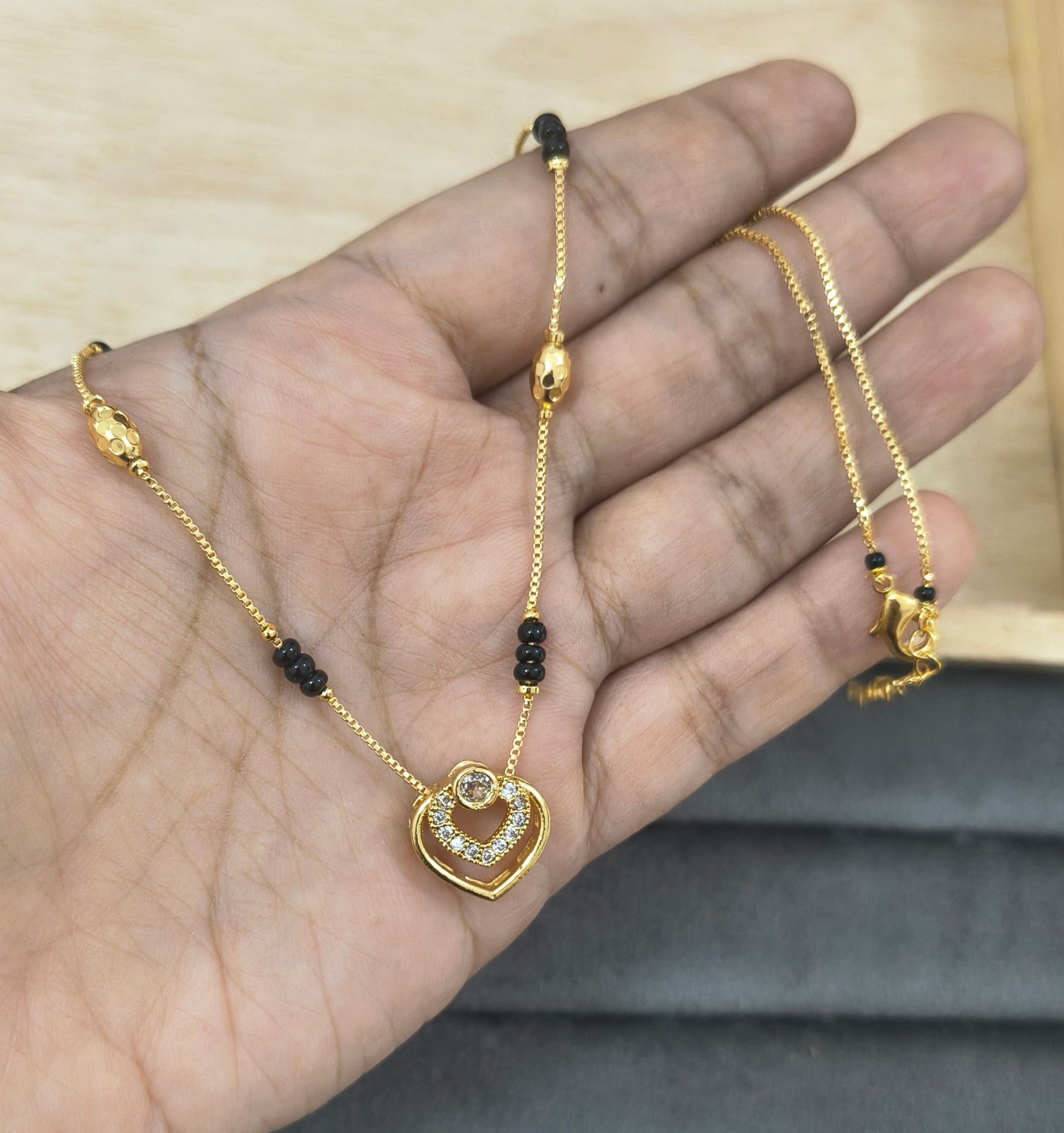 Daily Wear Black Beaded Double Heart Pendant Mangalsutra