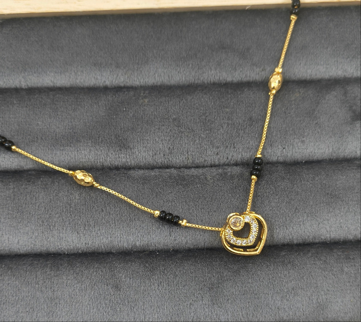 Daily Wear Black Beaded Double Heart Pendant Mangalsutra