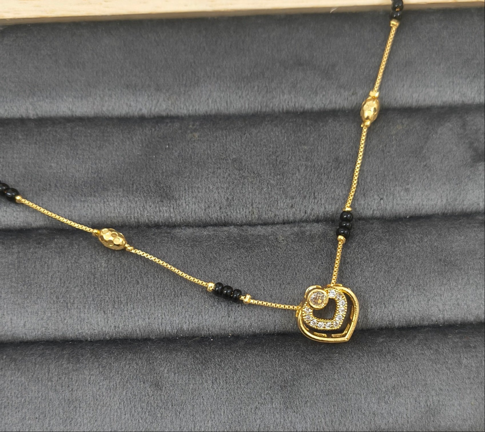 Daily Wear Black Beaded Double Heart Pendant Mangalsutra