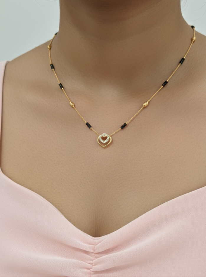 Daily Wear Black Beaded Double Heart Pendant Mangalsutra