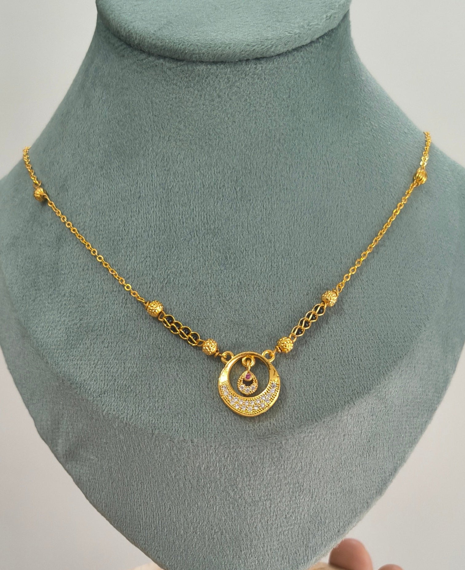 Daily Wear Black Beaded Fancy Round Pendant Mangalsutra
